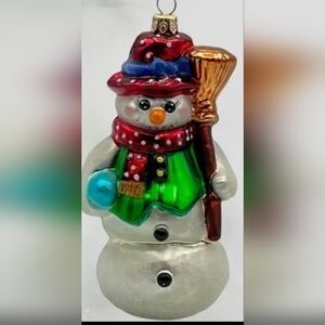 Festive Snowman Ornament with Red Hat and Green Scarf